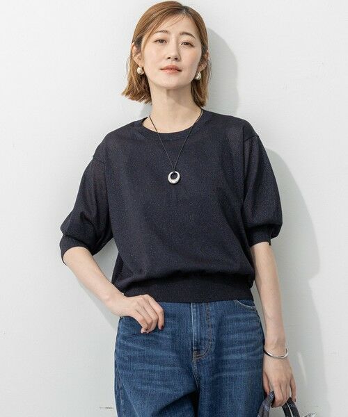 L size ONWARD(大きいサイズ)/エルサイズオンワード 【洗える】オータムメタリック ラメ ニットT ネイビー系 46 L size ONWARD(大きいサイズ)/エルサイズオンワード 【洗える】オータムメタリック ラメ ニットT ネイビー系 46