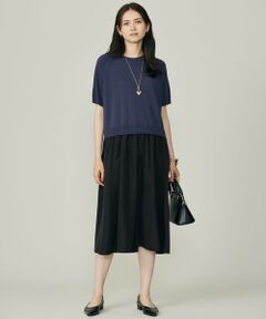 L size ONWARD(大きいサイズ) / エルサイズオンワード ロング・マキシ丈ワンピース | 【洗える】タフタコンビ半袖 ワンピース