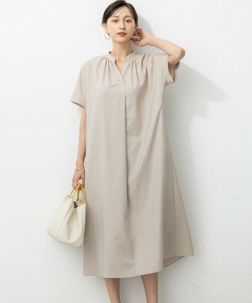 L size ONWARD(大きいサイズ)/エルサイズオンワード 【洗える】トリアセスラブストレッチ ワンピース ベージュ系 46 L size ONWARD(大きいサイズ)/エルサイズオンワード 【洗える】トリアセスラブストレッチ ワンピース ベージュ系 46