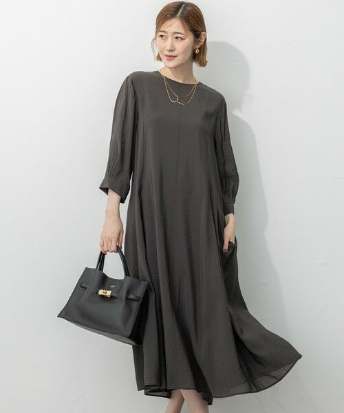 L size ONWARD(大きいサイズ) / エルサイズオンワード ロング・マキシ丈ワンピース | シアースパンオーガンジー ワンピース(ダークブラウン系)