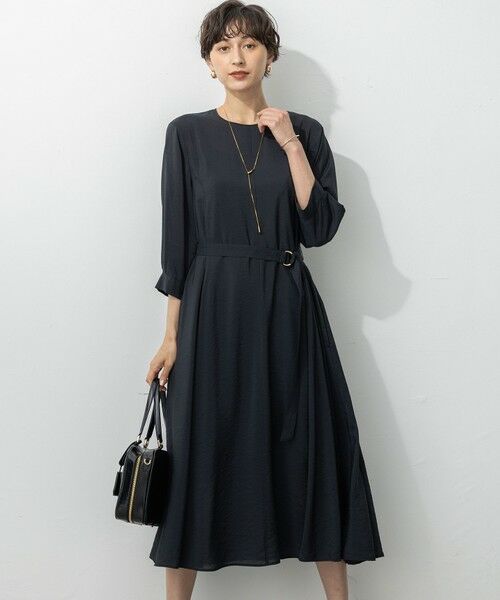 L size ONWARD(大きいサイズ)/エルサイズオンワード シアースパンオーガンジー ワンピース ネイビー系 44 L size ONWARD(大きいサイズ)/エルサイズオンワード シアースパンオーガンジー ワンピース ネイビー系 44