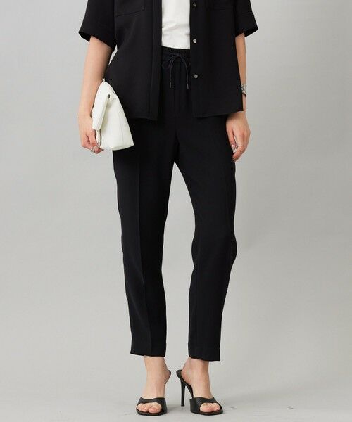 L size ONWARD(大きいサイズ) / エルサイズオンワード その他パンツ | 【UVカット・防シワ・洗える】ライトダブルクロス ドロストパンツ(ブラック系)