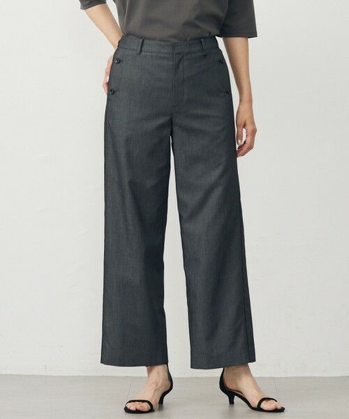 L size ONWARD(大きいサイズ)/エルサイズオンワード 【洗える・防シワ・速乾】ツイルシャンブレー ワイド パンツ ブラックシャンブレー系 T15