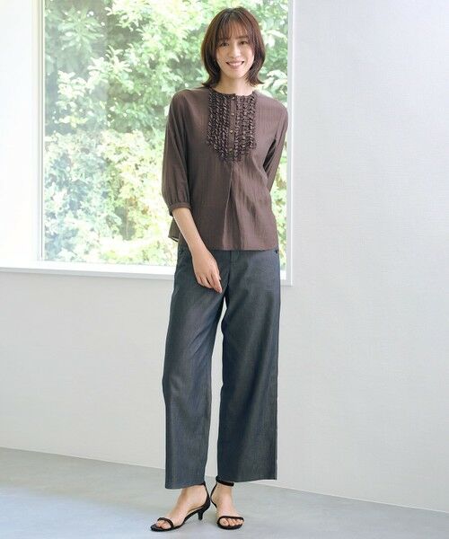 L size ONWARD(大きいサイズ) / エルサイズオンワード その他パンツ | 【洗える・防シワ・速乾】ツイルシャンブレー ワイド パンツ | 詳細14