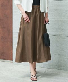 23区の大きいサイズ48洗えるブラウン色スカート 23区 【洗える】レザーライクサテン プリーツスカート