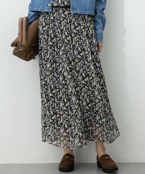 L size ONWARD(大きいサイズ)/エルサイズオンワード 【洗える】Ratti アブストラクトプリント スカート ブラックプリント 48 L size ONWARD(大きいサイズ)/エルサイズオンワード 【洗える】Ratti アブストラクトプリント スカート ブラックプリント 48