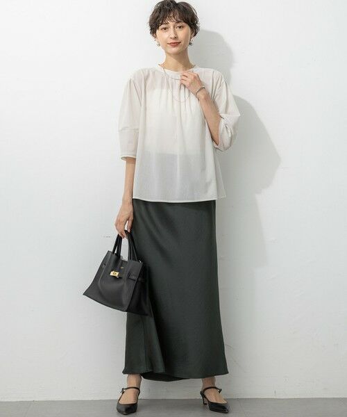 L size ONWARD(大きいサイズ) / エルサイズオンワード ミニ・ひざ丈スカート | 【洗える】テクスチャーサテン ナロー スカート | 詳細6