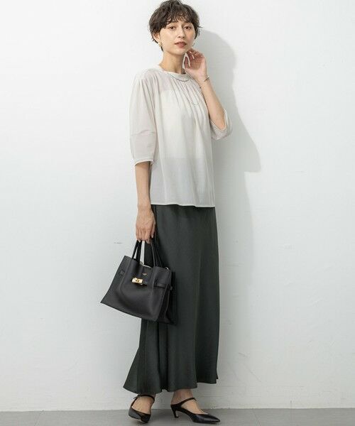 L size ONWARD(大きいサイズ) / エルサイズオンワード ミニ・ひざ丈スカート | 【洗える】テクスチャーサテン ナロー スカート | 詳細7