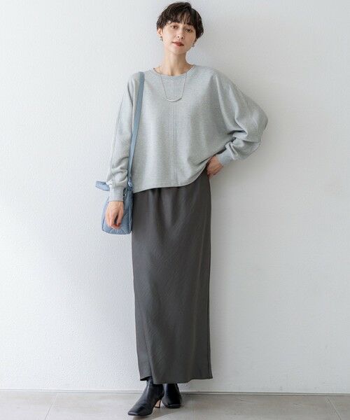 L size ONWARD(大きいサイズ) / エルサイズオンワード ミニ・ひざ丈スカート | 【洗える】テクスチャーサテン ナロー スカート | 詳細8