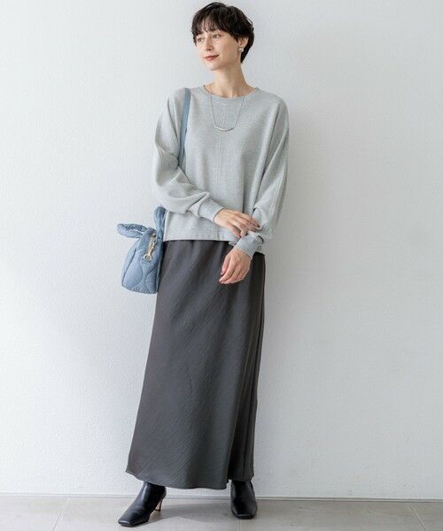 L size ONWARD(大きいサイズ) / エルサイズオンワード ミニ・ひざ丈スカート | 【洗える】テクスチャーサテン ナロー スカート | 詳細9