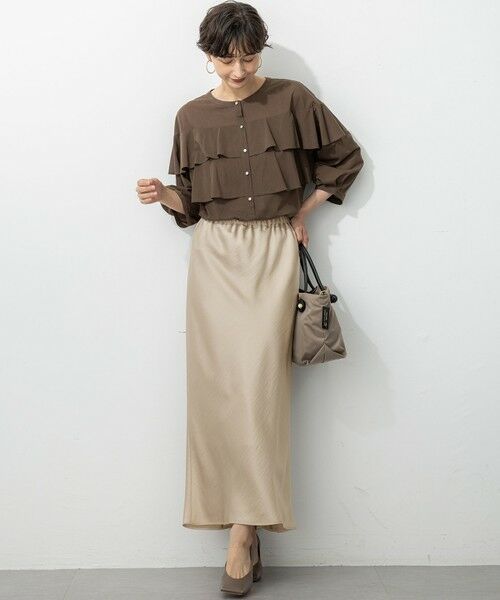 L size ONWARD(大きいサイズ) / エルサイズオンワード ミニ・ひざ丈スカート | 【洗える】テクスチャーサテン ナロー スカート | 詳細22