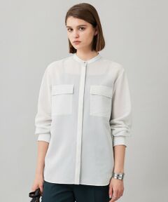 L size ONWARD(大きいサイズ) / エルサイズオンワード シャツ・ブラウス | 【洗える】シアーボイル バンドカラーシャツ