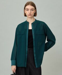 L size ONWARD(大きいサイズ) / エルサイズオンワード シャツ・ブラウス | 【洗える】シアーボイル バンドカラーシャツ