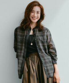 L size ONWARD(大きいサイズ) / エルサイズオンワード シャツ・ブラウス | 【洗える】シアーボイル バンドカラーシャツ