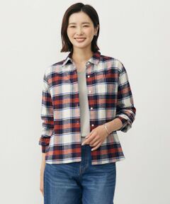 L size ONWARD(大きいサイズ) / エルサイズオンワード シャツ・ブラウス | コットン起毛タータンチェック ショート丈 シャツ ブラウス