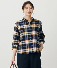 L size ONWARD(大きいサイズ) / エルサイズオンワード シャツ・ブラウス | コットン起毛タータンチェック ショート丈 シャツ ブラウス