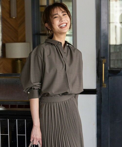 L size ONWARD(大きいサイズ) / エルサイズオンワード シャツ・ブラウス | 【UVカット・アンチピリング・洗える】ウーステッドエステル シャツ | 詳細4