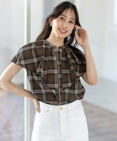 L size ONWARD(大きいサイズ) / エルサイズオンワード シャツ・ブラウス | 【洗える】サッカーチェック ブラウス
