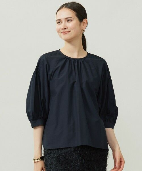 L size ONWARD(大きいサイズ)/エルサイズオンワード 【カタログ掲載・洗える】シアーソフトシャンブレークロップド丈 ブラウス ネイビー 46 L size ONWARD(大きいサイズ)/エルサイズオンワード 【カタログ掲載・洗える】シアーソフトシャンブレークロップド丈 ブラウス ネイビー 46
