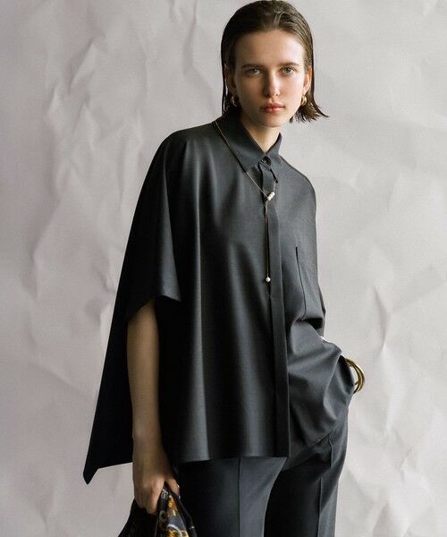 L size ONWARD(大きいサイズ) / エルサイズオンワード シャツ・ブラウス | 【洗える】TWマットクロス ポンチョシルエット シャツ | 詳細1