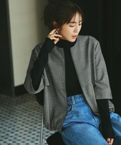 L size ONWARD(大きいサイズ) / エルサイズオンワード ブルゾン | 【UVカット・洗える】ウール2WAYストレッチ ノーカラーブルゾン