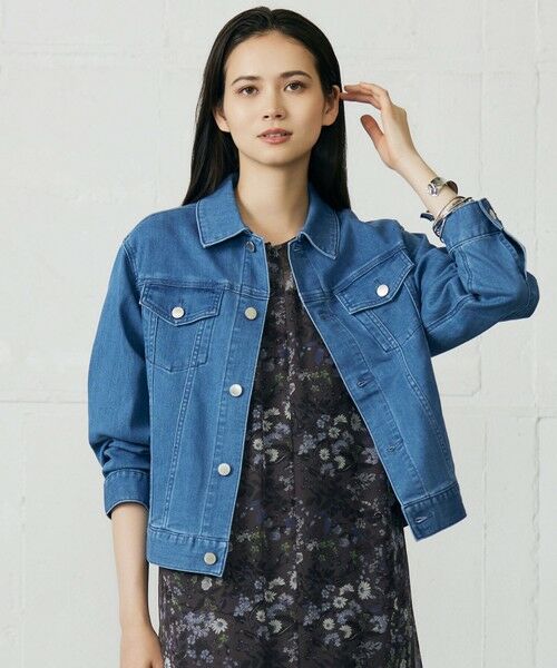 L size ONWARD(大きいサイズ) / エルサイズオンワード Gジャン・デニムジャケット | 【17号サイズまで展開・洗える】ウスカルデニムベーシック ジャケット(ミッドインディゴ)