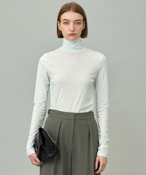 L size ONWARD(大きいサイズ)/エルサイズオンワード 【洗える】 パウダリーチュール ハイネックトップス クリアサックス系 XL