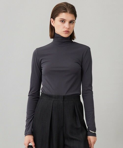 L size ONWARD(大きいサイズ)/エルサイズオンワード 【洗える】 パウダリーチュール ハイネックトップス チャコール系 XL