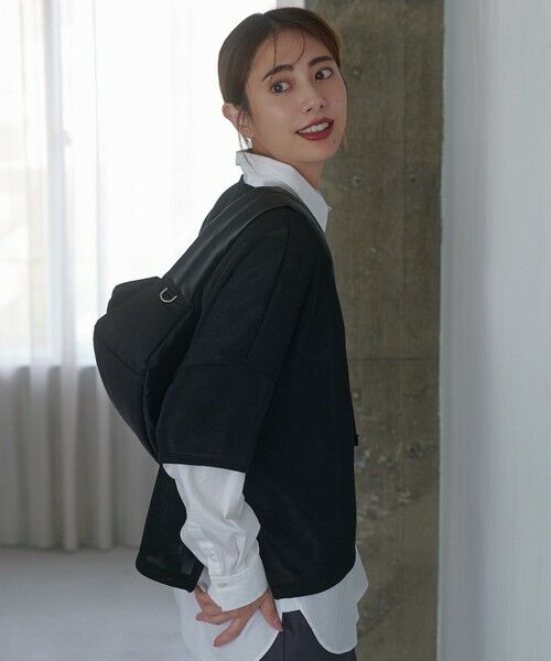 L size ONWARD(大きいサイズ)/エルサイズオンワード 【洗える】 エアーダンボール プルオーバー ブラックメッシュ系 L