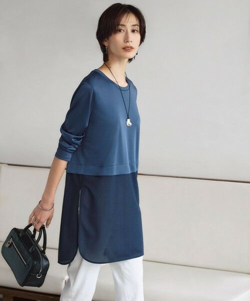 L size ONWARD(大きいサイズ) / エルサイズオンワード カットソー | 【洗える】シアージャージーコンビ カットソー | 詳細2