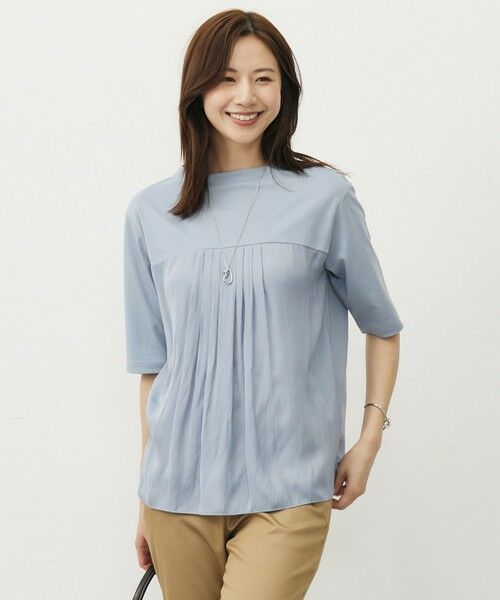 L size ONWARD(大きいサイズ)/エルサイズオンワード 【洗える・抗菌防臭・接触冷感・吸水速乾】ドライポンチ フレア カットソー サックス系 T15