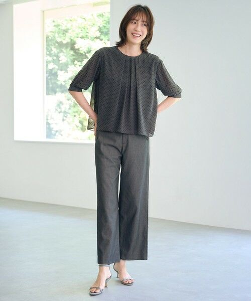 L size ONWARD(大きいサイズ) / エルサイズオンワード カットソー | 【洗える】ドットフロッキープリント フレア カットソー | 詳細1