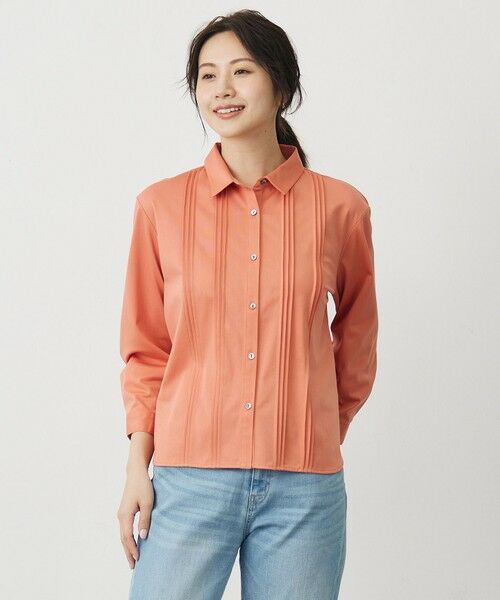 L size ONWARD(大きいサイズ)/エルサイズオンワード コンパクトトリコット シャツライク カットソー オレンジ系 T13