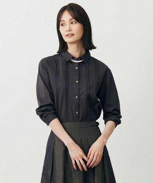 L size ONWARD(大きいサイズ) / エルサイズオンワード カットソー | コンパクトトリコット シャツライク カットソー(ダークブラウン系)