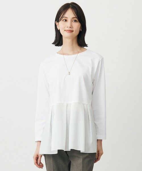 L size ONWARD(大きいサイズ) / エルサイズオンワード カットソー | 【WEB限定カラーあり】レイヤードジャージー フレア カットソー(ホワイト系)