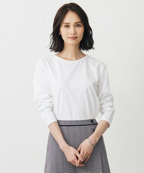L size ONWARD(大きいサイズ)/エルサイズオンワード 【洗える】レイヤードジャージー Tシャツ カットソー ホワイト系 T15 L size ONWARD(大きいサイズ)/エルサイズオンワード 【洗える】レイヤードジャージー Tシャツ カットソー ホワイト系 T15