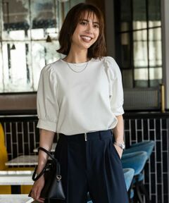 L size ONWARD(大きいサイズ) / エルサイズオンワード カットソー | 【洗える】シャイニーラメパフスリーブ カットソー