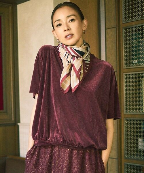 L size ONWARD(大きいサイズ)/エルサイズオンワード 【SHIHOさん着用・洗える】シアーベロア カットソー ボルドー 46 L size ONWARD(大きいサイズ)/エルサイズオンワード 【SHIHOさん着用・洗える】シアーベロア カットソー ボルドー 46