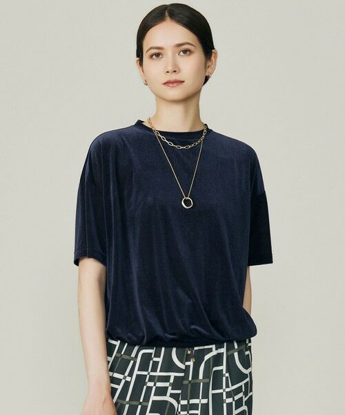 L size ONWARD(大きいサイズ)/エルサイズオンワード 【SHIHOさん着用・洗える】シアーベロア カットソー ネイビー 44