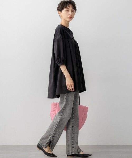 L size ONWARD(大きいサイズ) / エルサイズオンワード カットソー | 【洗える】シルキータフタコンビ チュニック カットソー | 詳細3