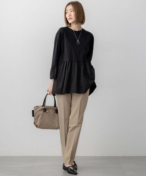 L size ONWARD(大きいサイズ) / エルサイズオンワード カットソー | 【洗える】シルキータフタコンビ ペプラム カットソー | 詳細5