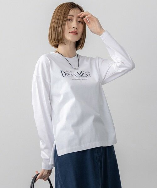 L size ONWARD(大きいサイズ)/エルサイズオンワード 【洗える】ロゴプリント コットン Tシャツ ホワイト系 46