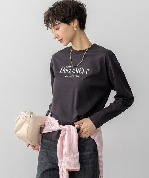 L size ONWARD(大きいサイズ)/エルサイズオンワード 【洗える】ロゴプリント コットン Tシャツ グレー系 46 L size ONWARD(大きいサイズ)/エルサイズオンワード 【洗える】ロゴプリント コットン Tシャツ グレー系 46