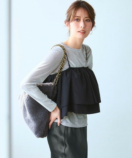 L size ONWARD(大きいサイズ)/エルサイズオンワード 【洗える】マルチタフタ ビスチェ ブラック系 44