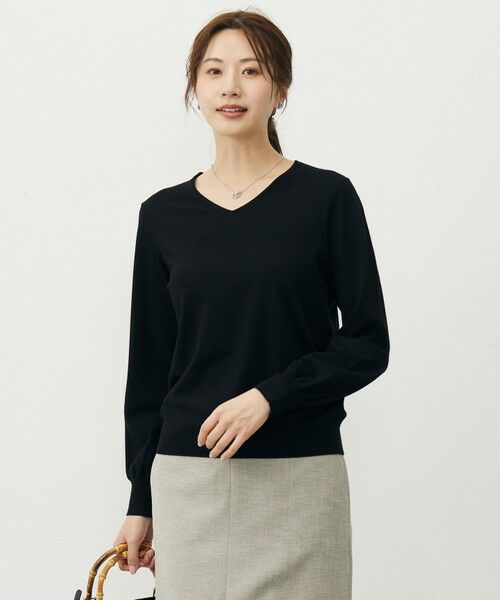 L size ONWARD(大きいサイズ)/エルサイズオンワード 【人気のため新色追加】PRINCE Vネック ニット ブラック系 T15