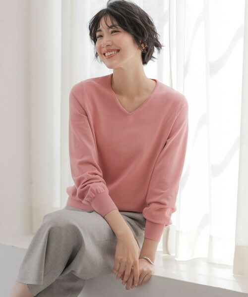 L size ONWARD(大きいサイズ)/エルサイズオンワード 【人気のため新色追加】PRINCE Vネック ニット ピンク系 T15