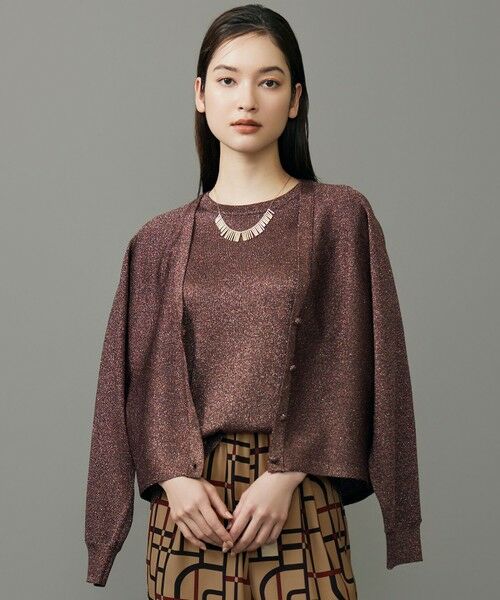 L size ONWARD(大きいサイズ)/エルサイズオンワード 【カタログ掲載・洗える】カラーミックスラメ カーディガン ローズ 44