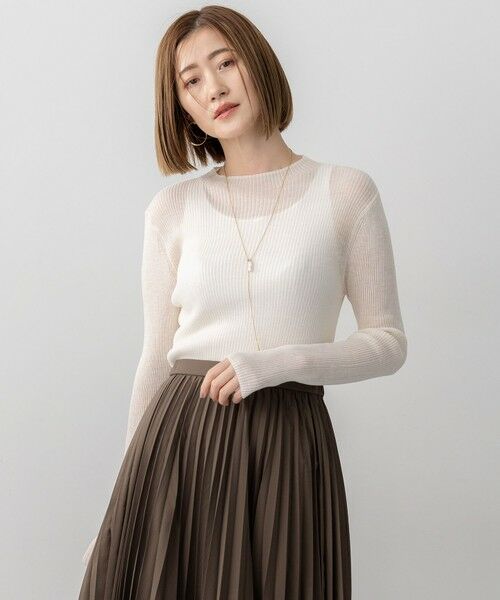 L size ONWARD(大きいサイズ)/エルサイズオンワード 【洗える】シアーリブハイネック ニット アイボリー系 46