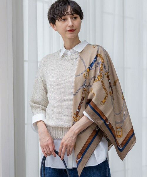 L size ONWARD(大きいサイズ)/エルサイズオンワード 【洗える】ルレックスバルキー5分袖 ラメ ニット アイボリー系 44 L size ONWARD(大きいサイズ)/エルサイズオンワード 【洗える】ルレックスバルキー5分袖 ラメ ニット アイボリー系 44