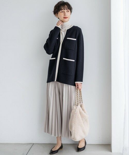 L size ONWARD(大きいサイズ) / エルサイズオンワード その他アウター | 【洗える】ミニブークレニット バイカラー ジャケット | 詳細15